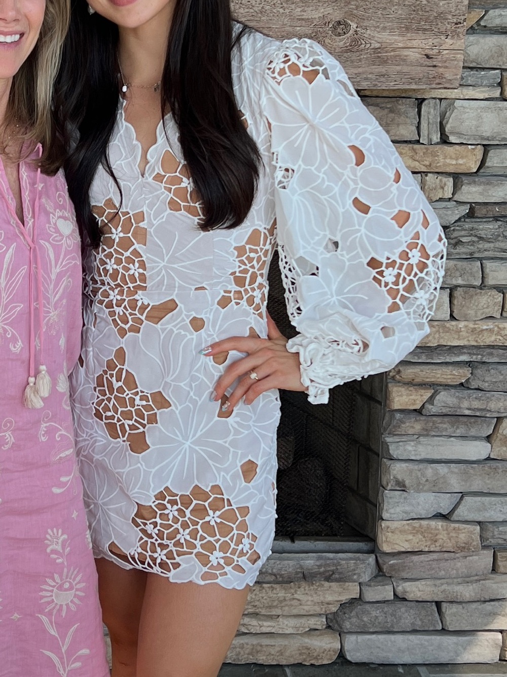 Elliatt Lotusland Embroidered Lace Mini Dress in White Size M